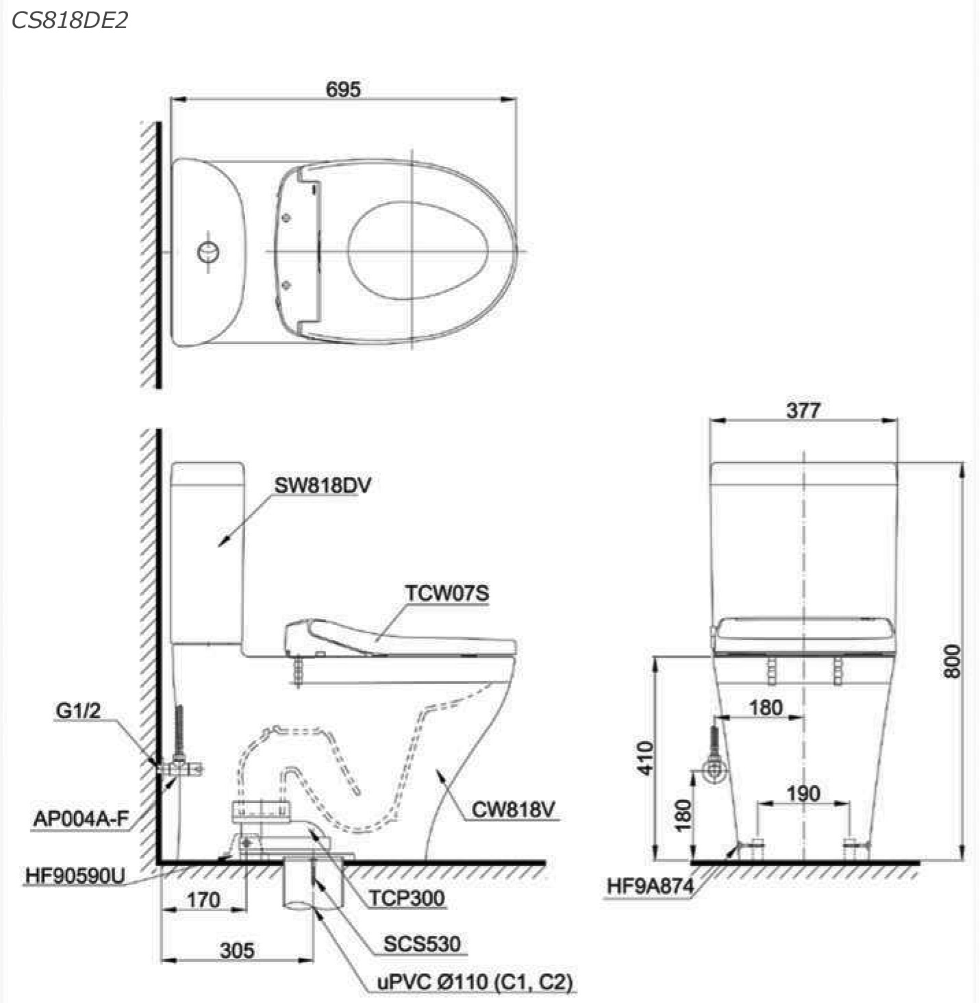  Bản vẽ kỹ thuật chính xác nhất cho bàn cầu CS818DE2 tại Minh Phương Showroom
