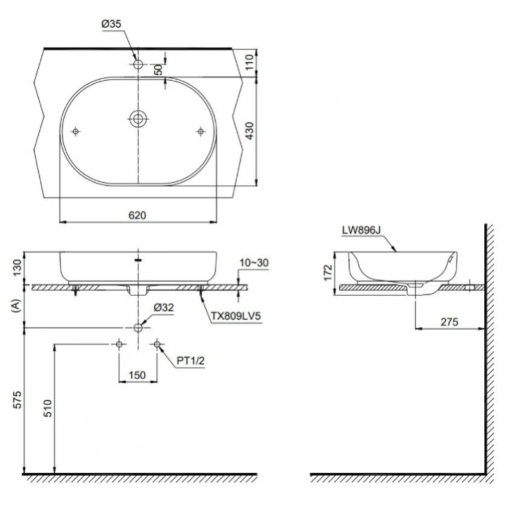 Bản vẽ kỹ thuật Chậu lavabo đặt bàn TOTO LW896JW/F#SCR