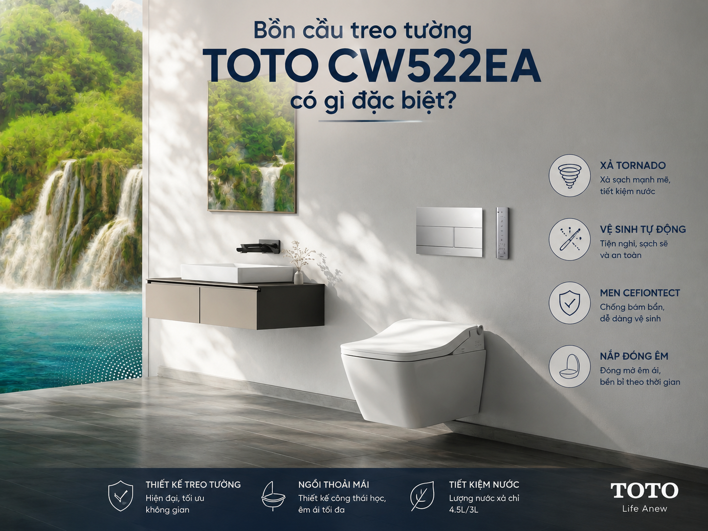 Bồn cầu treo tường TOTO CW522EA có gì đặc biệt?