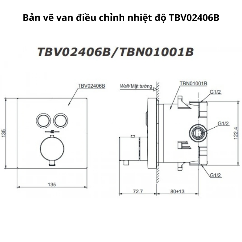 Bộ sen âm tường TOTO TBV02406B TBW01010A TBW08003A #PFG Vàng Pháp Bóng