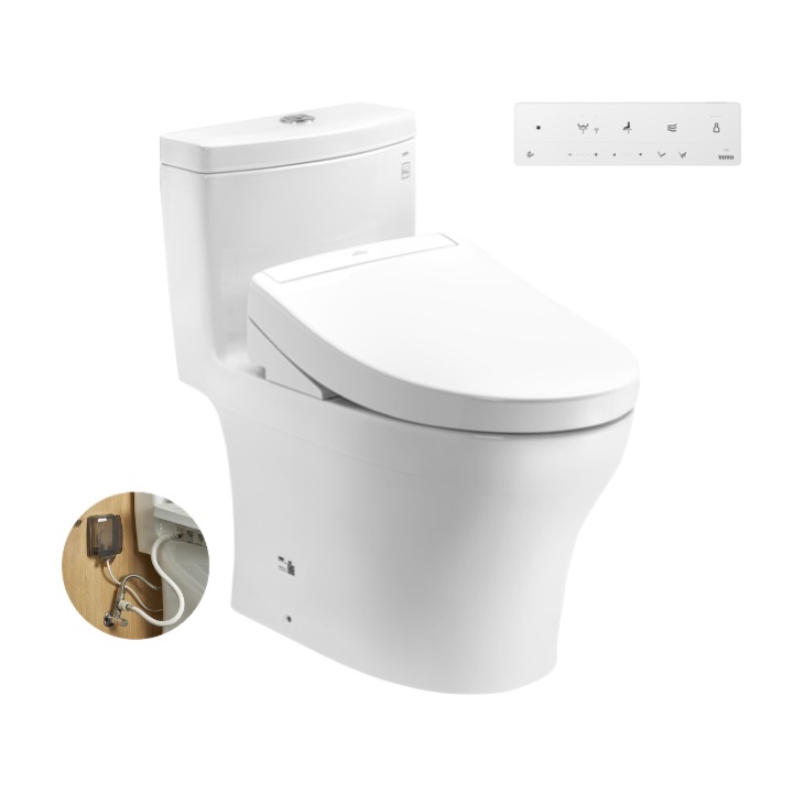 Bàn cầu 1 khối kèm nắp rửa điện tử WASHLET dòng S5 TOTO MS889DRW25